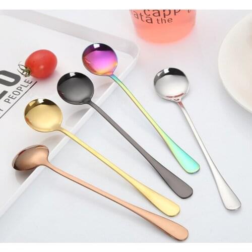 Stainless Steel Scoop Tableware Long Handle Coffee Tea Dessert Spoon Dinnerware for Home Cafe SCVD889
