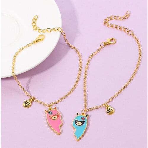 Cute BFF Crystal Necklace Best Friends Friendship Heart Enamel Pendant Liama Couple Necklace Cartoon Punk Jewelry Gift Girls