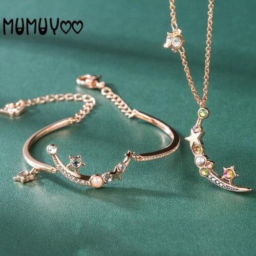 Fashion Jewels 2020 new high-quality swa glamour crystal star night moon shaped women necklace romantic beauty moon collarchain