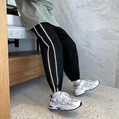 Men Pants Autumn Casual Track Trousers Mens Sweatpants Reflective Student Streetwear Hip-hop Cool Running Cozy All-match Ulzzang
