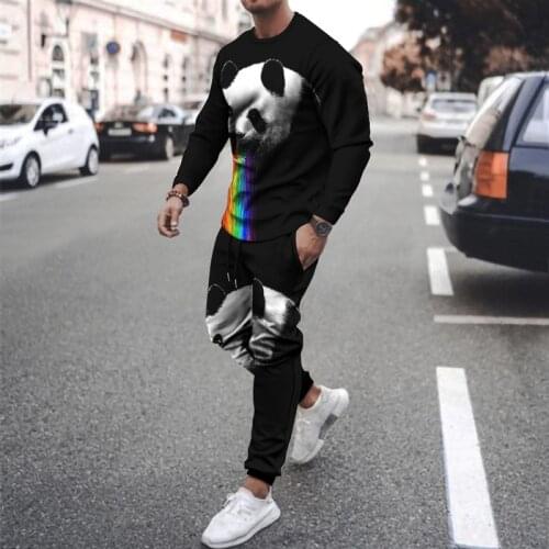 2021 Mens 3D Sportswear Pants Suit Long Sleeve Breathable T-shirt Trousers Casual Cute Animal Print