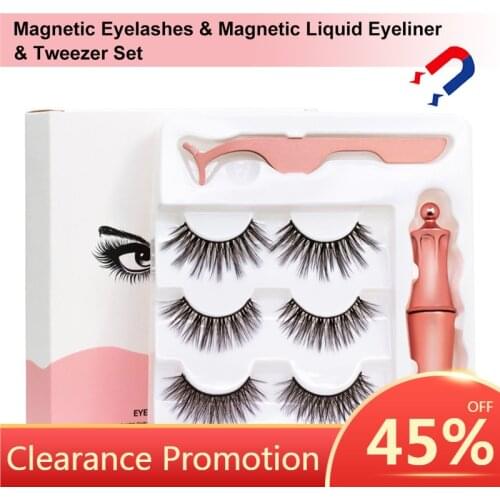 3 Pairs Combinations Magnetic False Eyelashes & Magnetic Liquid Eyeliner & Tweezer Set Natural Thick Eyelashes set Big Eye Tools