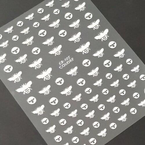 Newest CB-105 slivery Bee design 3d nail sticker decal stamping back glue DIY decoration accessory