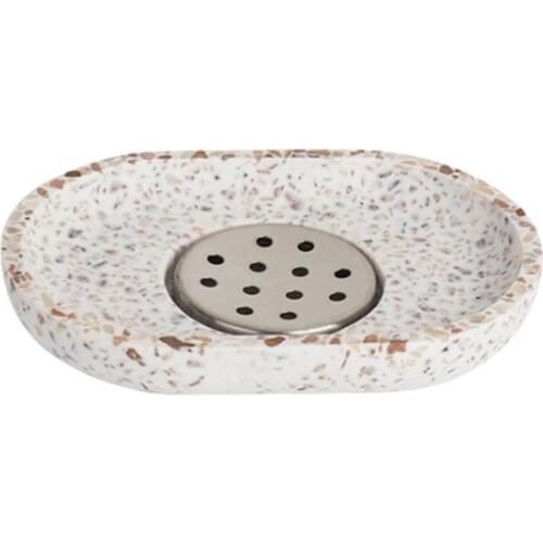 Terrazzo Soap Dish Oval Soap Dish Creative Drain Tray Bathroom Accessories Household Items