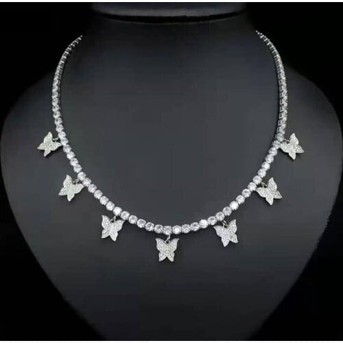 Funmode White Gold Cubic Zircon Butterfly Design Choker Necklace For Women Accessories Jewelry parures bijoux Wholesale FN259