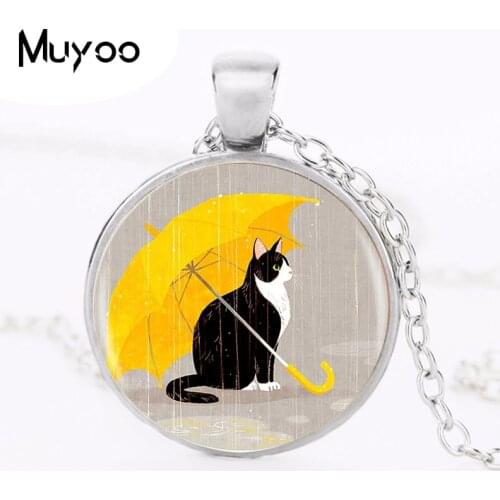 Cat in the Rain Pendant Necklace Long Chian Statement Handmade Fashion Necklace Jewelry HZ1