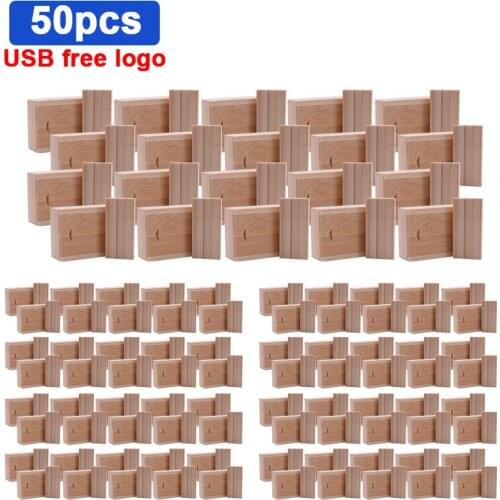50PCS free custom logo Wooden usb+Box pen drive 64GB 32GB 16GB 4GB 128gb usb Flash Drive Memory Stick LOGO customer wedding Gift