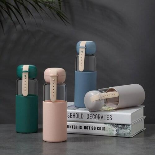 Portable Small Pink Glass Water Bottle 350ml Kids BPA Free Cute Water Bottle Protein Shaker Transparent Glass Drinking Set Home