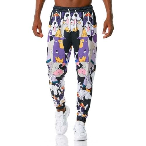 Casual Pants Men 3D Cartoon Dog Graffiti Print Jogging Pants Slacks Sport Pants