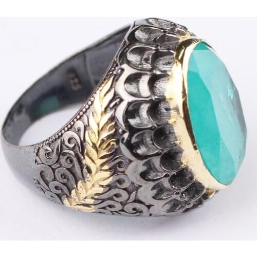 Light Blue Paraiba Tourmaline Ring, Mens 925 Silver Handmade Ring,18 K Gold Plated Handmade Man Intricate Silver Paraiba Ring
