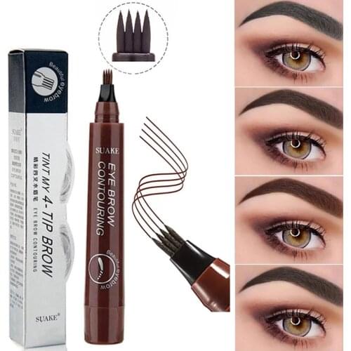 5 Colors Tattoo Eyebrow Pen Waterproof 4 Fork Tip Liquid Eyebrow Pencil Long Lasting Natural Brown Black Eye Brow Pencil