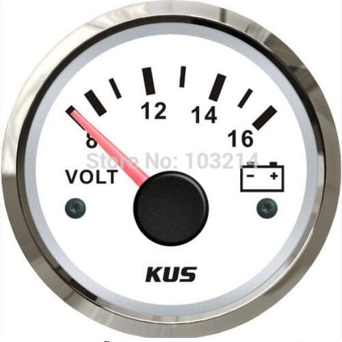 52mm voltmeter gauge volts meter white face volts 316 stainless steel bezel 8-16V for car truck marine boat yatch LED backlight