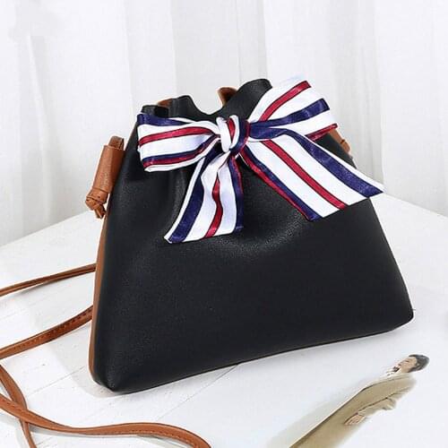 Pu Leather Women Bowknot Bucket Bag New Design Ladies Purses And Hand Bags Crossbody Bags