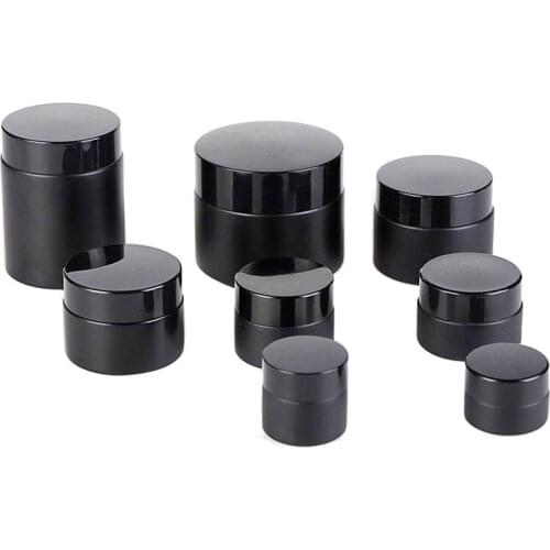 100pcs/lot 30g 50g Cosmetic Containers Black Glass Cream Jar With Black Cap 30ml 50ml Eye Shadow Face Cream Container