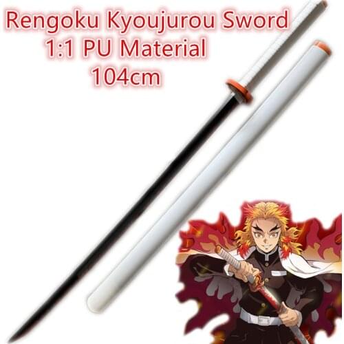 104cm Sword Weapon Demon Slayer Kimetsu no Yaiba Rengoku Kyoujurou White Sowrd Cosplay 1:1 Anime Ninja Knife PU Prop Model Gift