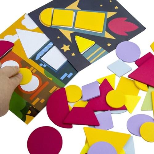 120Pcs Wooden Geometric Puzzle Tangram Card Shape Recognition Education Kids Toy