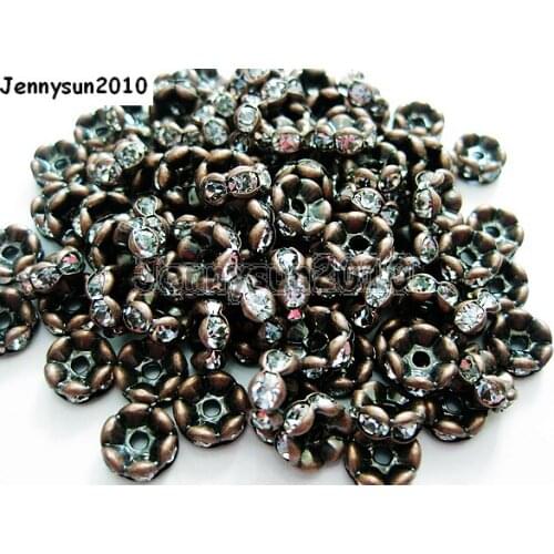 200pcs/lot 5mm Top Quality Czech Clear Crystal Rhinestone Pave Wavy Rondelle Metal Copper Plated Spacer Loose Beads Jewelry