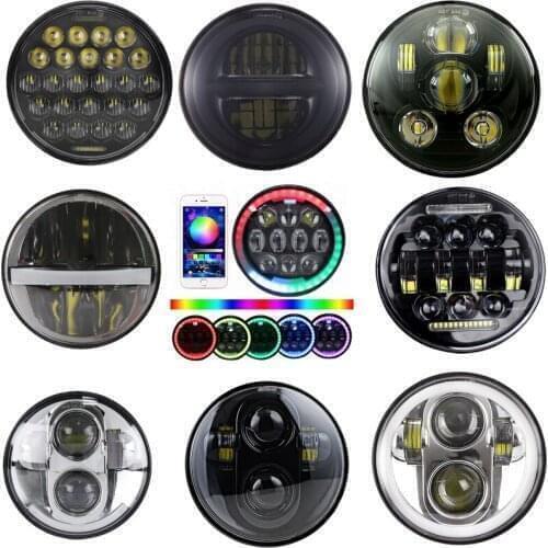 5.75"Inch Motorcycle LED Headlight Faro Moto Light White DRL Halo Angel Eyes for Dyna Sportster Softail 5 3/4" LED Moto Headlamp