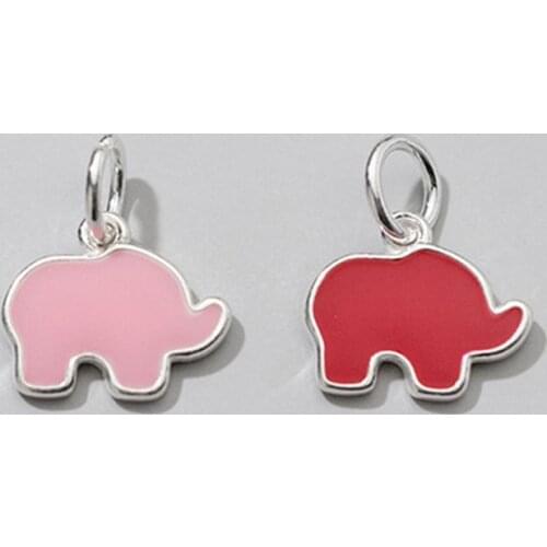 925 Sterling Silver Craftwork Pink/Red Color Elephant Women Charms Pad Design S925 Silver Pendant Necklace DIY Jewellery Make