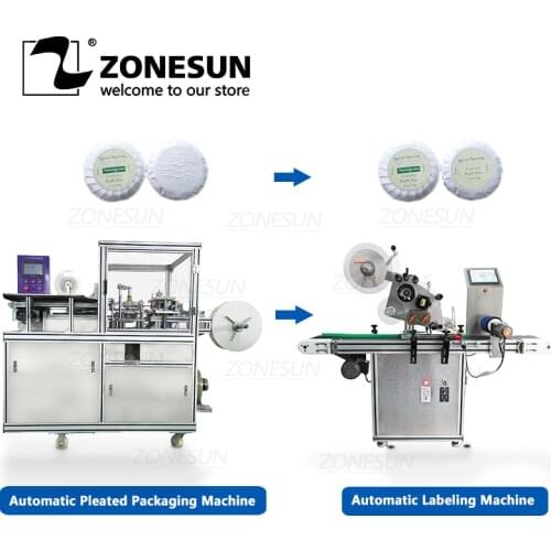 ZONESUN Automatic Toilet Cleaner Teacake Soap Pleated Wrapping Packaging and Plane Labeling Machine