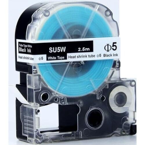 Free shipping Compatible Kingjim Heat Shrink Tube tape black on white SU5W 5mm*2.5m for TepraPro and Labelworks printer