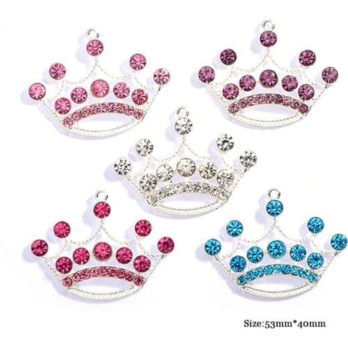 Large Princess Crown Crystal Color Rhinestone Pendant for Chunky Necklaces Glitter Enamel Crown Pendant DIY Gifts for Girls 10pc