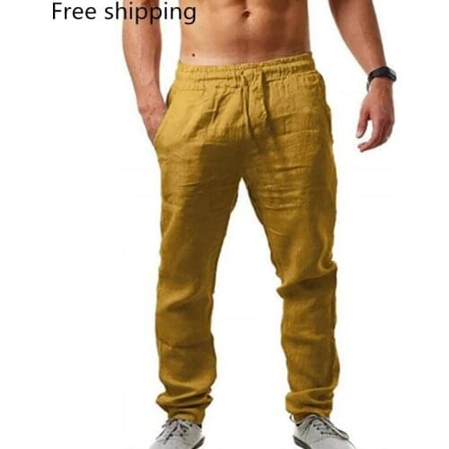 Hot Men Cotton Linen Pants Male Summer Breathable Solid Color Thin Linen Trousers Street Casual Comfortable Straight-leg pants