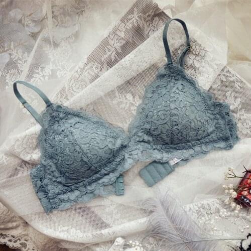 Wire free underwear female comfortable sexy upper support micro-gathering thin lingerie triangle cup without bumps girl lace bra