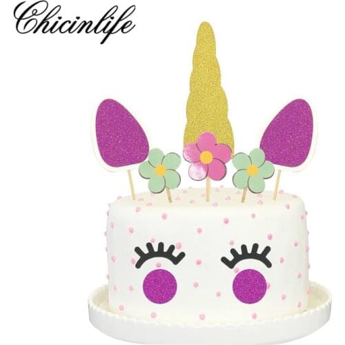 Chicinlife 1set Paper unicorn party Happy birthday cake Toppers baby shower wedding Decorations 1st birthday Party supplies
