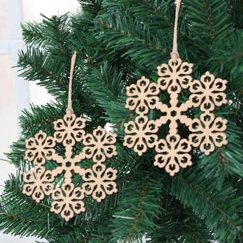 10Pcs Wood Snowflake Embellishments Rustic Christmas Decorations For Home Xmas Tree Hanging Ornament Navidad Party Decor