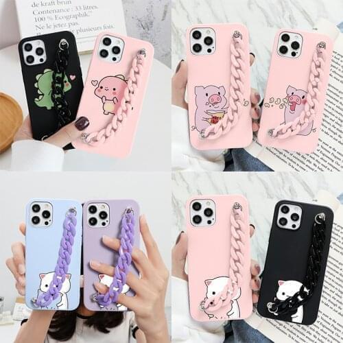 Dinosaur Wrist Strap Chain Case For iPhone 11 12 Xs Pro Max X 7 8 6s 6 Plus 12 Mini 5S SE SE 2020 5 Cute Pig Cat Couple Cover