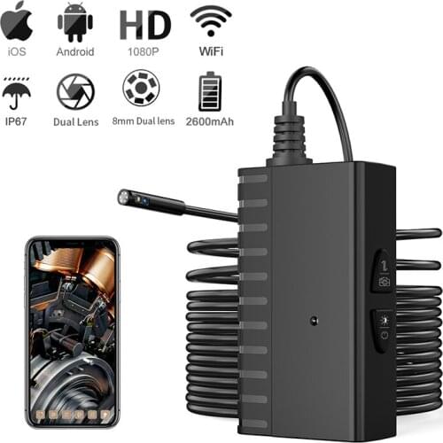 8MM Dual Camera Wireless Endoscope 2.0MP WiFi Inspection Camera IP67 Snake Pipe Camera with 6 Led for IOS Huawei Samsung