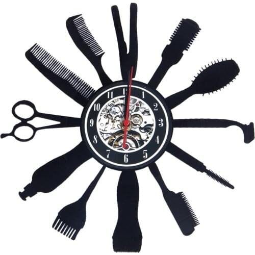 GTBL Creative Vinyl Clock CD Record Art Wall Clock Hairdresser Barber Tools Design Clock