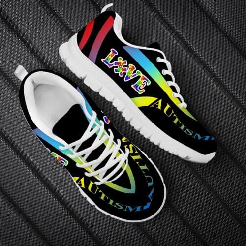 WHEREISART Golden AUTISM Pattern Women Sneakers 2021 Fashion Breathable Lace Up Flats Casual Girls Feminino Vulcanize Shoes