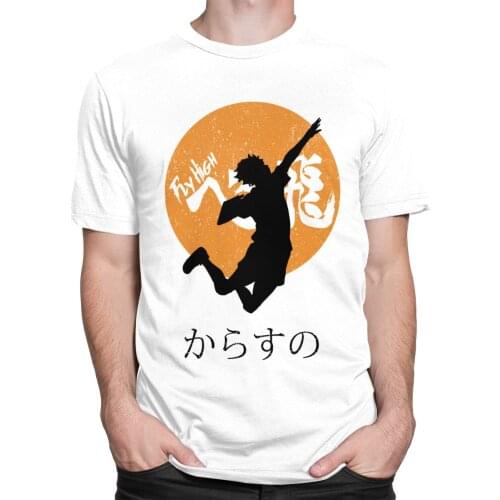 Cool Karasuno Fly High T-shirt Men O-neck Short Sleeved Haikyuu Hinata Shoyo T Shirt Casual Soft Cotton Tee Tops Manga Clothing