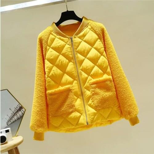 Autumn Winter Women Cotton Jacket Lamb-Proof Parkas Short Coat Loose Cashmere Stitching Clothes Female Casual Streetwear H1559