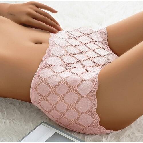 Laamei Sexy Women Underwear Panties Hollow Out Lace High-Waist Briefs Female Underpants Thin Floral Mesh Boyshort Lingerie