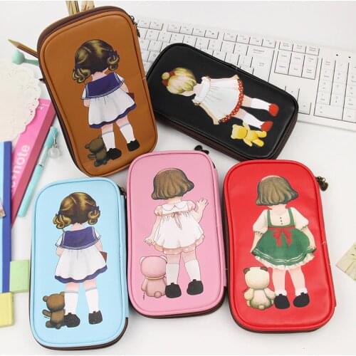 Korean Kawaii doll cute Beautiful pencil bag High-capacity Multi-function pencil case B Stationery Gift supply for students