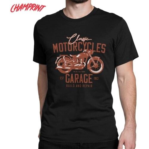 Motorcycles Garage Motorcycle Motor Biker Ride T-Shirt for Men Novelty Pure Cotton Tee Shirt O Neck T Shirt Plus Size Clothing