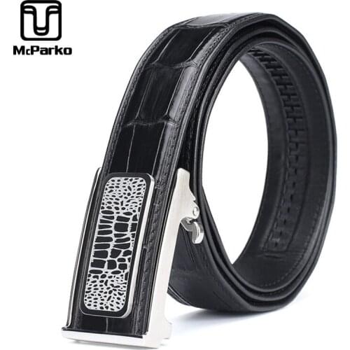 McParko Crocodile Leather Belt Men Automatic Buckle Business Formal Suit Belt Crocodile Mens Belts Casual Brown Waist Straps New