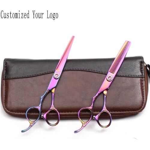 1Set Left-Hand 5.5" 6" 440C Customize Logo Dogs Grooming Kit Straight Scissors Thinning Shears Pets Shears Animal Scissors C8002