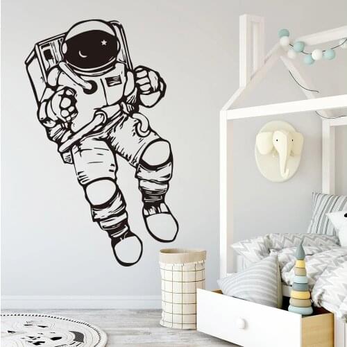 Large Outer Space Cosmonaut Astronaut Wall Stickers Bedroom Nursery Spaceman Man Cave Astronaut Decals Vinyl Home Decor DW6453