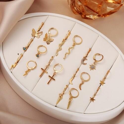 New 9 Pairs of Alloy Earrings Set Fashion Korean Simple Plain Ear Clip Set Studs Earrings for Women Jewelry Birthday Gift