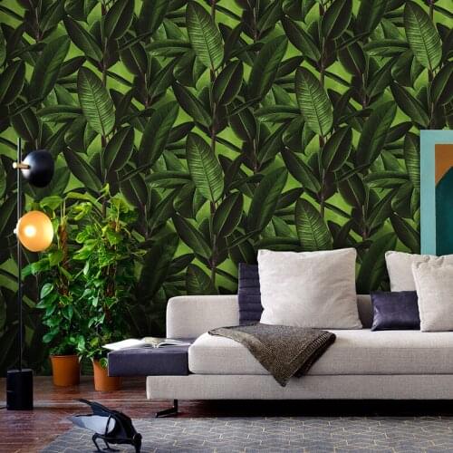 3D Green Plant Leaves Leaf Wallpaper Modern Bedroom Living Room Dining Room Background PVC Waterproof Wallpaper Wall Home Decor