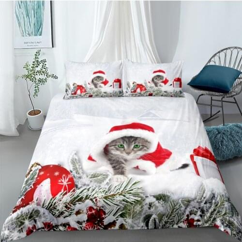 3D Duvet Cover Set Bedding Sets Quilt Covers Pillow Cases Full Twin Double Single Size Christmas Cat Custom Design Bed Linens