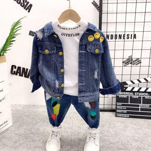 Casual Kids Clothes 3 Piece Set Clothing Cool Boy Denim Jacket+T-shirt + jeans Clothing Boys Tracksuit Children Baby Clothes