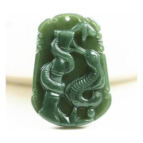 Selling Jewelry>>>Hand carved natural green jadeite snake jades gift charm pendant necklace