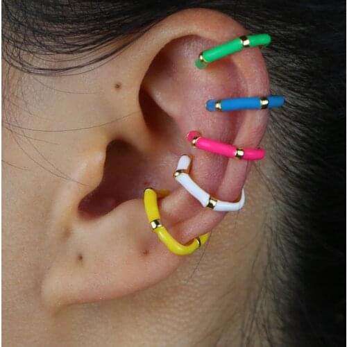 Heart shaped clip on earring colorful Neon enamel star ear cuff for women no piercing jewelry