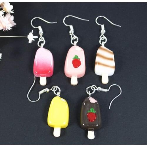1Pair Drop Earrings Cute Candy Color Ice Cream Artificial Fake Food Handmade Resin Earrings Jewelry For Woman And Children