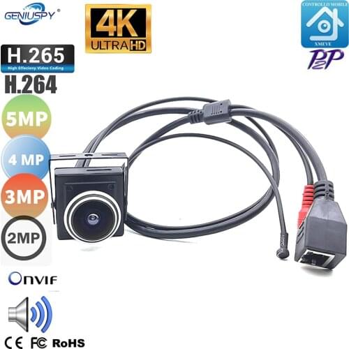 Geniuspy 5MP 4MP 3MP 2MP Audio Video Camera 1.78mm Fisheye Wide Angle MINI IP camera OnviF H.264 H.265 Mic Camera P2P Network